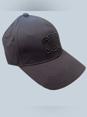 Celine Blue Grey Logo Baseball Cap with Gold Buckle